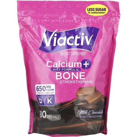 Viactiv, Calcium + Botversterking, Melkchocolade, 180 Zachte Chews