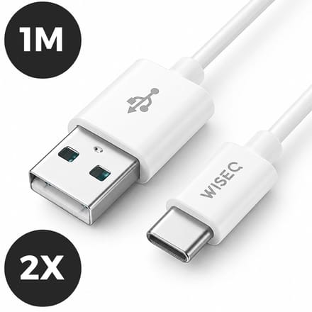 USB C naar USB oplaadkabel 1m set van 2 - duopack USB C naar USB A - fast charge datakabels - geschikt voor iPhone 17 / 16 / 15 en Samsung Galaxy - datakabel - wit - WiseQ