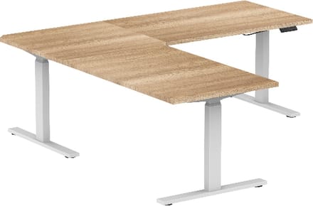 Zit sta bureau Elektrisch verstelbaar Hoekbureau | 180x160x70 cm | frame wit - blad grijs eiken | Memory bediening