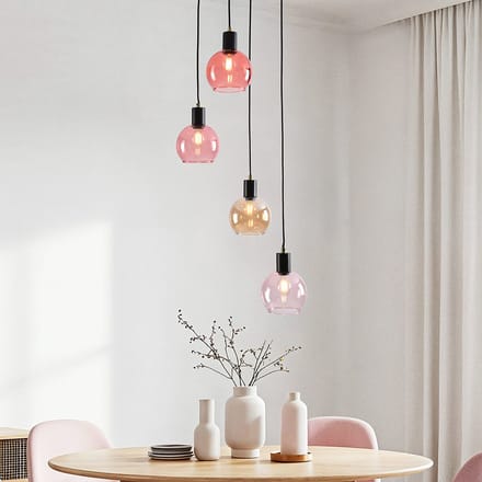 LumenXL Hanglamp zwart - amber - roze glas, 4-lichts - Monroe
