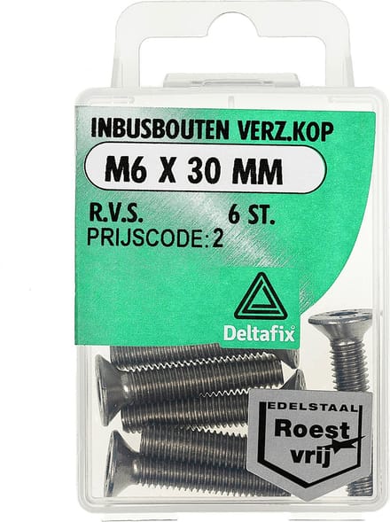 Deltafix - Inb.bout verz.kop m6x30mm rvs 6st