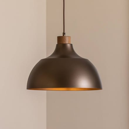 TK Lighting Hanglamp Kaitt, bruin, Ø 34 cm, houten detail
