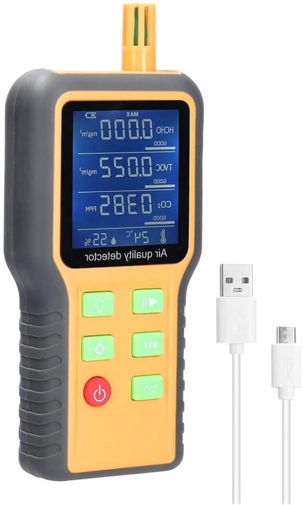 Luchtkwaliteitsmonitor Binnen - CO2-meter Detector - Gezonde Lucht Bewaken - LCD Achtergrondverlichting - 320 Gram - Wit