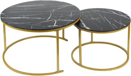 Set van 2 Uitschuifbare Salontafels Rond Zwart/Goud