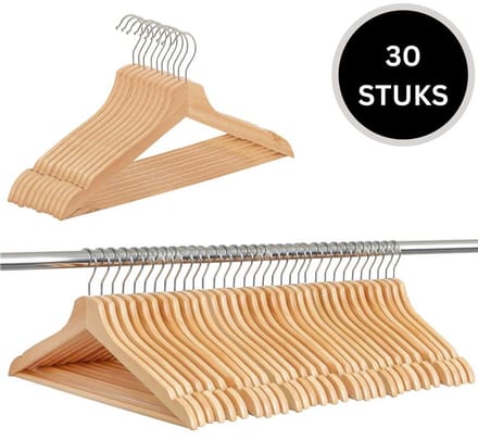 Springos Kledinghangers | Kledinghanger | 30 Stuks | Naturel