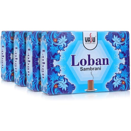 Cycle Pure Vasu Loban Sambrani Dhoop Cups voor Pooja Thuis Festivals 70 stuks X 4 Pak met Branderplaat blue