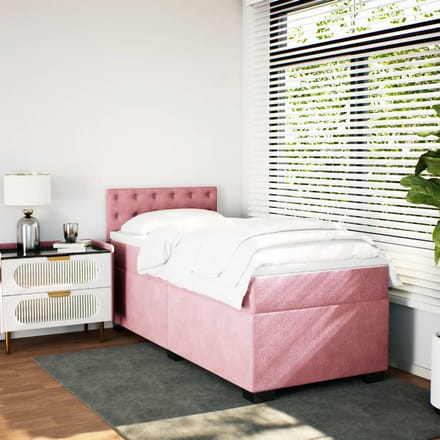 vidaXL - Boxspring - met - matras - fluweel - roze - 90x190 - cm