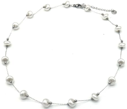 Ketting met Parels - RVS - Lengte 39-44 cm - Zilverkleurig