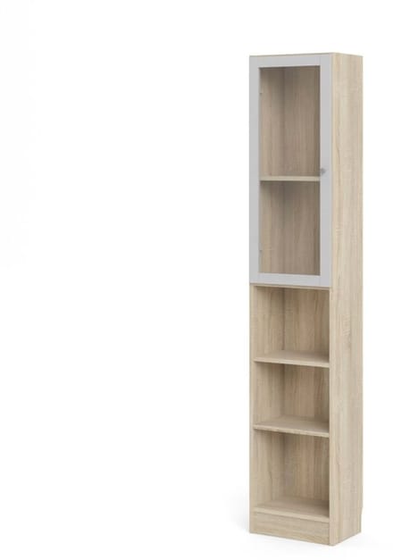 Base wandkast 1 glazen deur en 2 planken eiken structuur decor, wit.