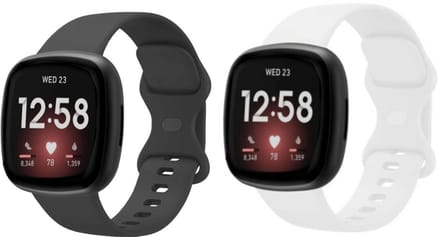 Strap-it siliconen smartwatch bandjes 2-pack geschikt voor Fitbit Versa 3 / Fitbit Versa 4 / Fitbit Sense / Fitbit Sense 2 – Wit & Zwart – comfortabel, flexibel & waterbestendig – Maat L