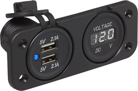 ProPlus Inbouw voltmeter met dubbele USB poort - 6-30V - 2 x 2100mA - 12/24V