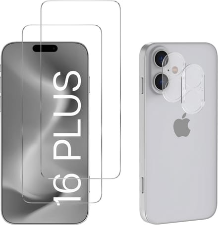 Screenprotector geschikt voor iPhone 16 Plus - 2 stuks Beschermglas van glas Transparante glazen schermbeschermfolie + 2 stuks Camera Protector