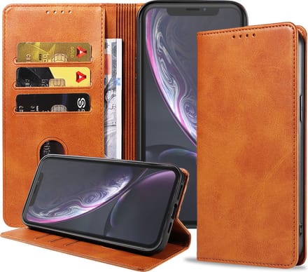 Smartphonica iPhone Xr leren hoesje met magnetische sluiting - Bruin geschikt voor Apple iPhone XR