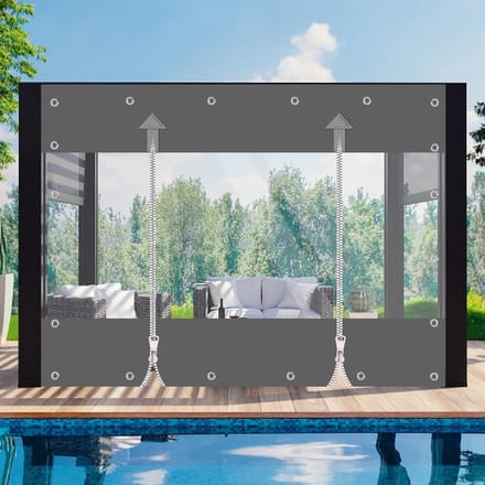 Transparant Zeil - PVC Afdekzeil - Terras Beschermen - Waterdicht met Ritssluiting - 2.4m x 3m - Grijs