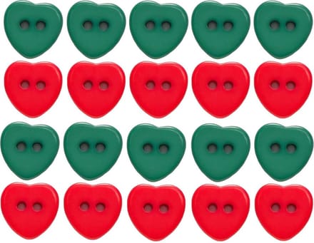 Kunststof knopen - Hart knoop - Groen en Rood - 11mm - 20 stuks