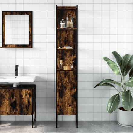 vidaXL - Badkamerkast - 33x33x185,5 - cm - bewerkt - hout - gerookt - eikenkleurig