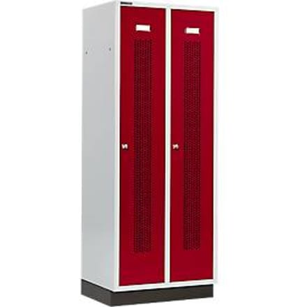 Schäfer Shop Select Kledinglocker, met geperforeerde rijen, 2 compartimenten, 400 mm, met fitting, cilinderslot, Deur robijnrood