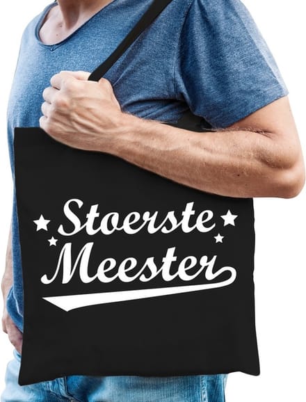 Kado tas Stoerste meester zwart katoen - Meesterdag/einde schooljaar cadeau