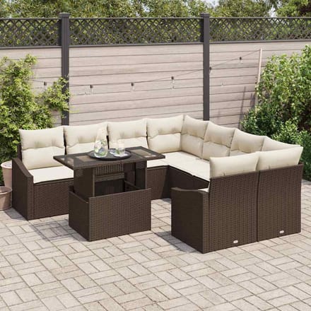 vidaXL - Tuinbank - Set - 9 - st - Bruin - en - Crème - poly - rattan