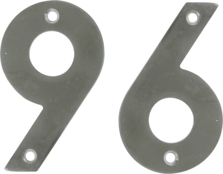 AMIG Huisnummer 96 - massief Inox RVS - 10cm - incl. bijpassende schroeven - zilver