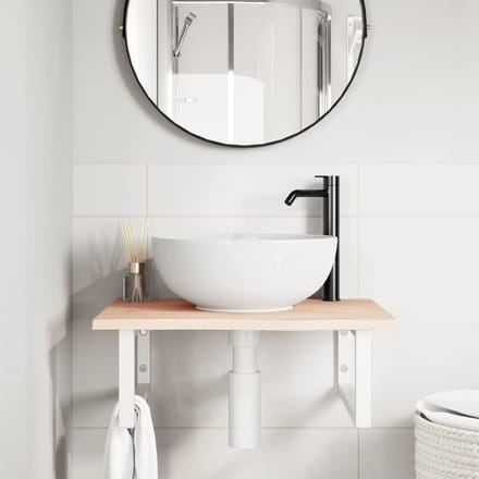 vidaXL - Badkamer - wandschap - staal - en - massief - eikenhout