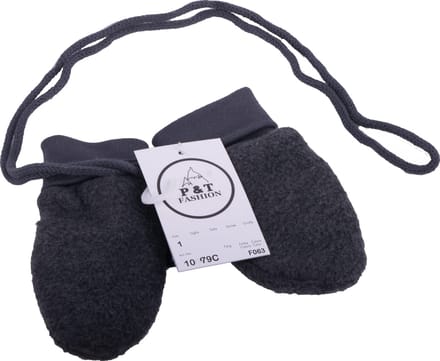 P&T Wanten Baby met Touwtje - Micro Fleece - Donker Grijs - 0-1j