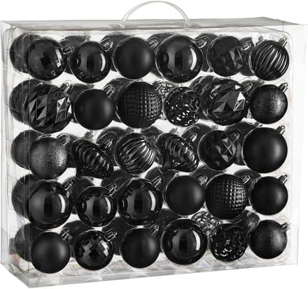 Christmas Baubles Set - 60 Pieces - Ø7 cm - Unbreakable - Black