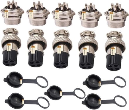 4-Pins Luchtvaart Connectoren set - 10A 20mm + Waterdichte Caps