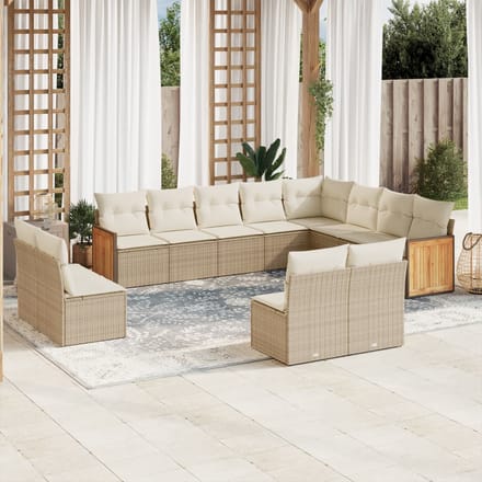 vidaXL - 12-delige - Loungeset - met - kussens - poly - rattan - beige