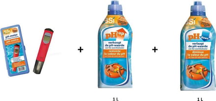 Zwembad pH kit: pH-meter + pH up liquid 1L + pH down liquid 1L