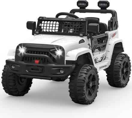 Triumpunpre - Elektrische Kinderauto 12V - Vering & LED - Bluetooth - 2 Snelheden (Wit, 3-8j)
