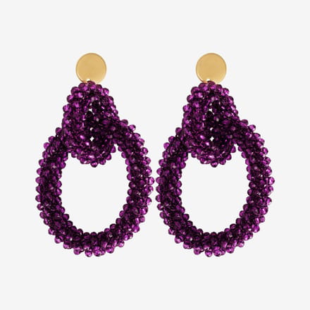 Eleganza Purple Beads Double Round Earrings Gold