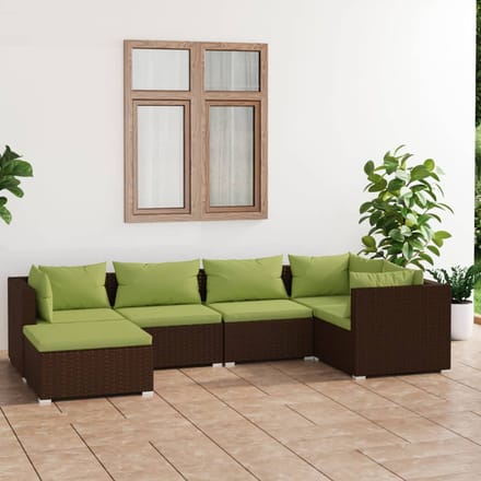 vidaXL - 6-delige - Loungeset - met - kussens - poly - rattan - bruin