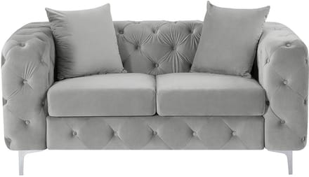Vente-unique Tweezits-Chesterfield-bank van lichtgrijs velours EDWINA