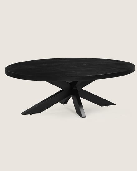 Salontafel 130 cm Mangohout – Ovaal – Zwart – Industrieel