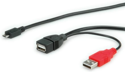 USB Micro B (m) naar USB-A (v) OTG adapter met USB-A (m) voeding - USB2.0 - tot 1A / zwart - 1 meter