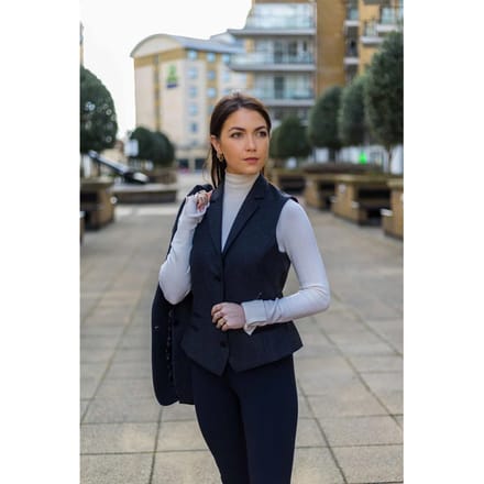 Dames zwart visgraat tweed gilet wolmix vest