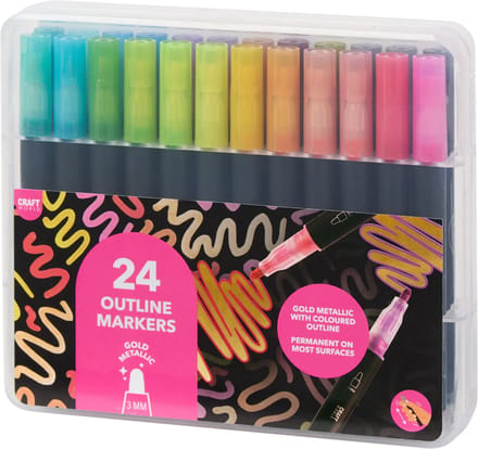 Craft World - 24 Outline Markers Metallic Gold