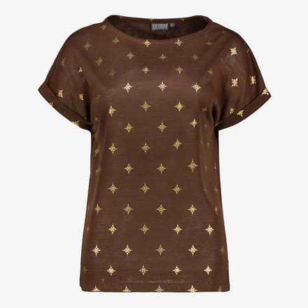 TwoDay dames top met goudkleurige print bruin - Maat M