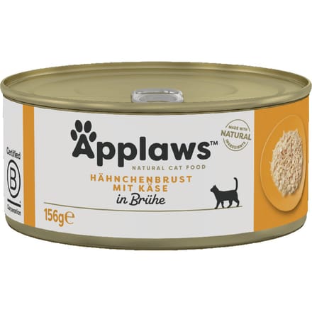 6x156g in Bouillon Kippenborst & Kaas Applaws Kattenvoer
