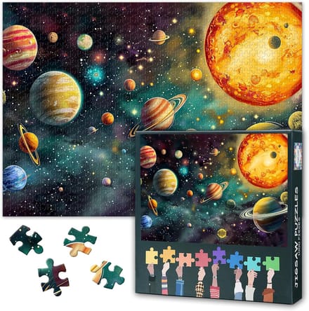 Puzzel 1000 Stukjes - Ruimte Legpuzzel - Ontspanning Thuis - Lichtgevende Mist - 70 x 50 cm - Planeten