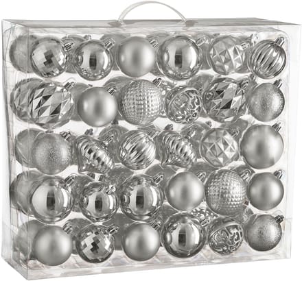 Tree decoration unbreakable silver 60 pieces - d7cm
