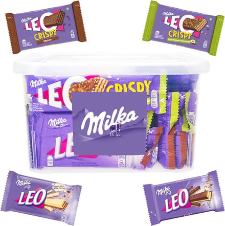 Milka Leo Original & Crispy chocolade discovery box - 37 chocoladerepen - 4 smaken - chocoladecadeau - 1204g