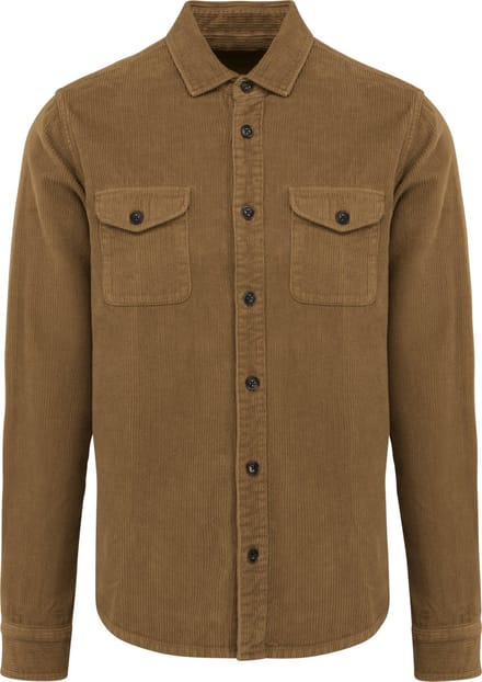Spasso Ecologisch verwassen herenovershirt in ribfluweel SP519 - Washed Brown Sugar - M