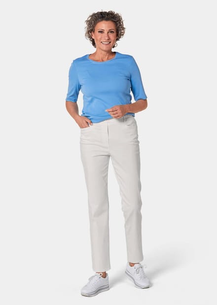 Lichte katoenen broek met elastische band - gebroken wit - Gr. 56 van Goldner Fashion