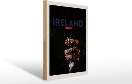 Holzschild Reise 30x40cm Irland Fleisch Steak Gabel