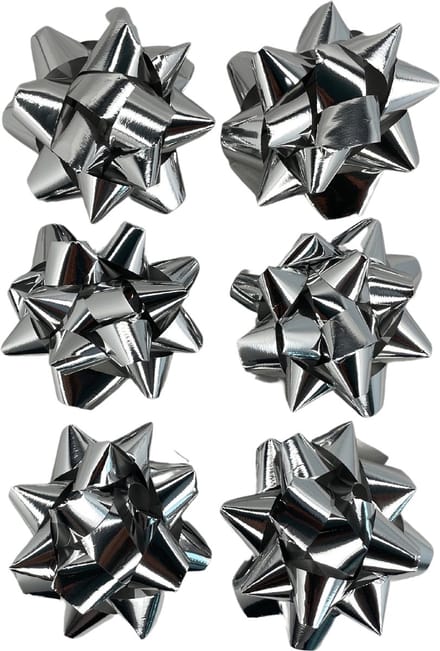 Set van 6 Zilveren Cadeau Strikken – Zelfklevend – Diameter 7 cm – Kunststof – 3BMT®
