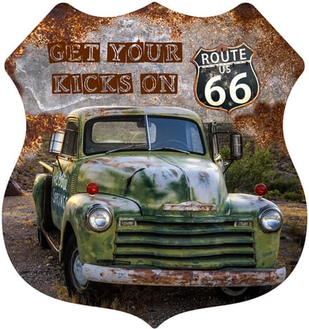 Signs USA - Schild - Green Car Kicks on Route 66 - 39 x 37 cm