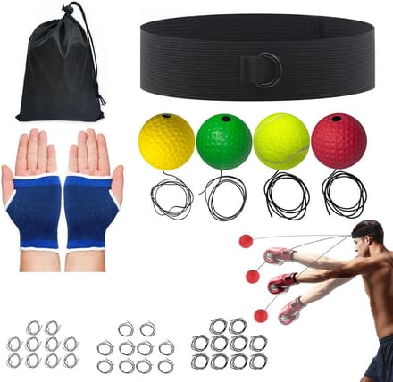 Boksbal Trainingsset - Reflexbal Boksen - Hand-Oog Coördinatie - Verstelbare Hoofdband - 4 Ballen - Multicolor