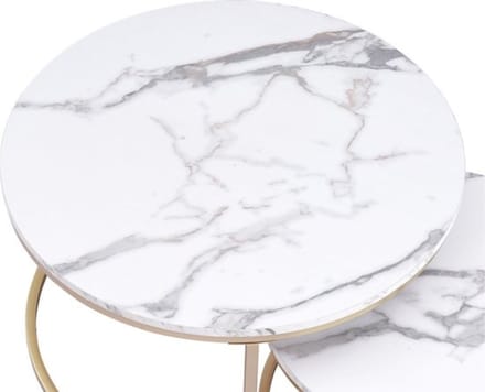 Moderne Salontafel – Koffietafel – Set van 2 – Bijzettafel – Marmer Look – Rond – Luxe Design – Wit/Goud
